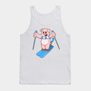 Pig as Skier with Ski Scarf & Ski poles Tank Top